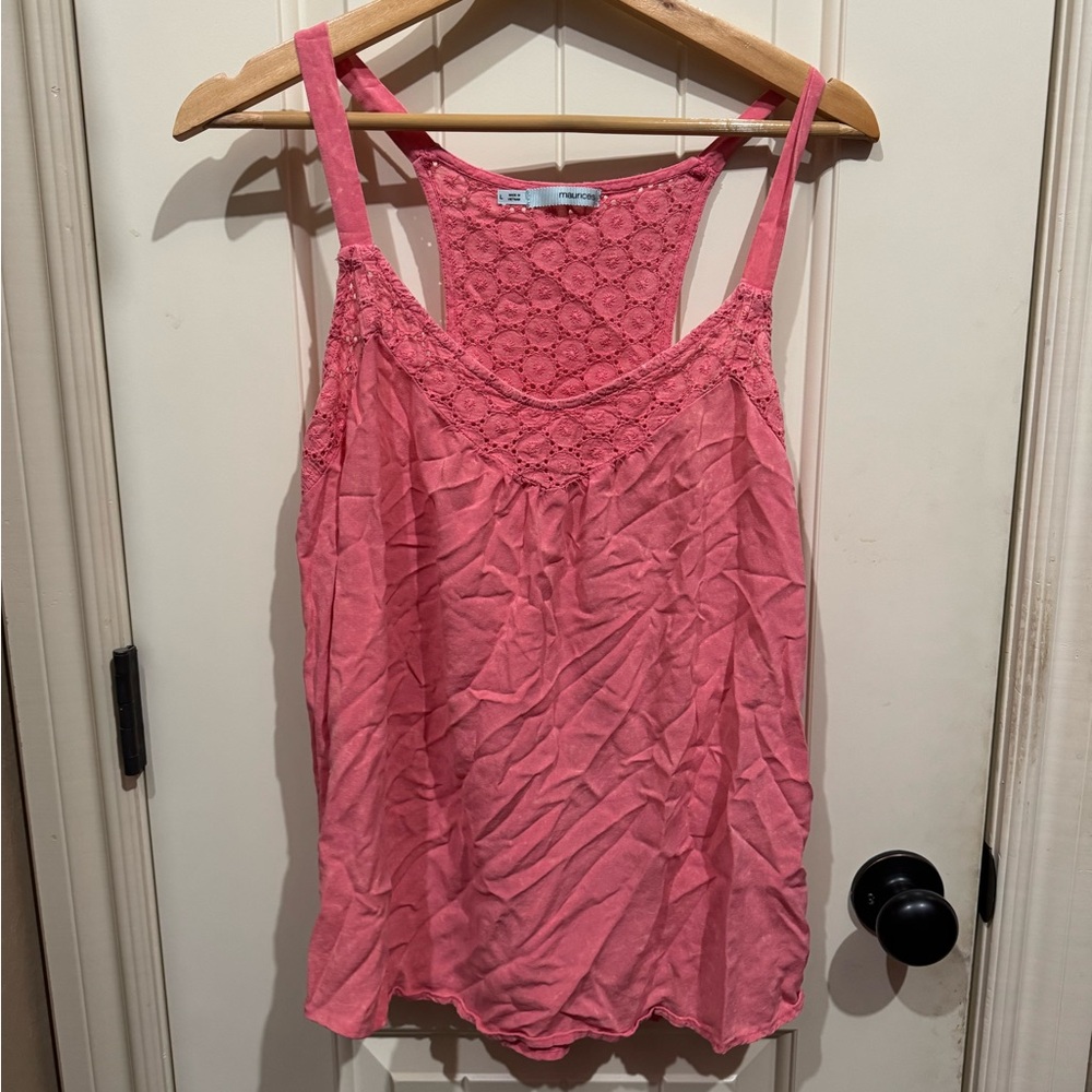 Pink Lace Trim Tank Top